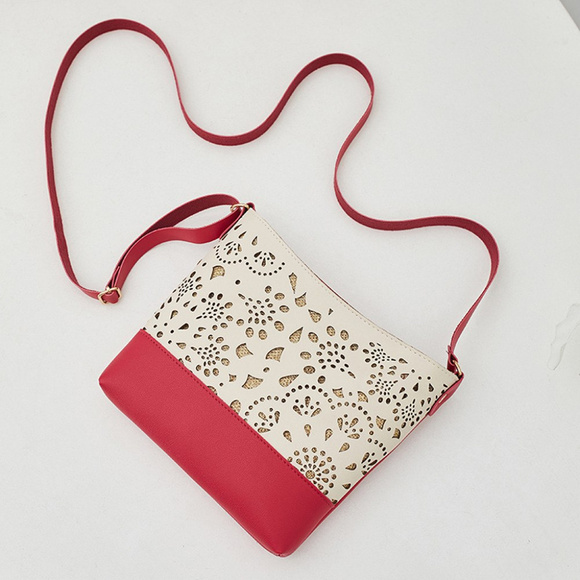 NEW Vegan Leather Red Hollow Cut Out Shoulder Bag - Picture 8 of 10